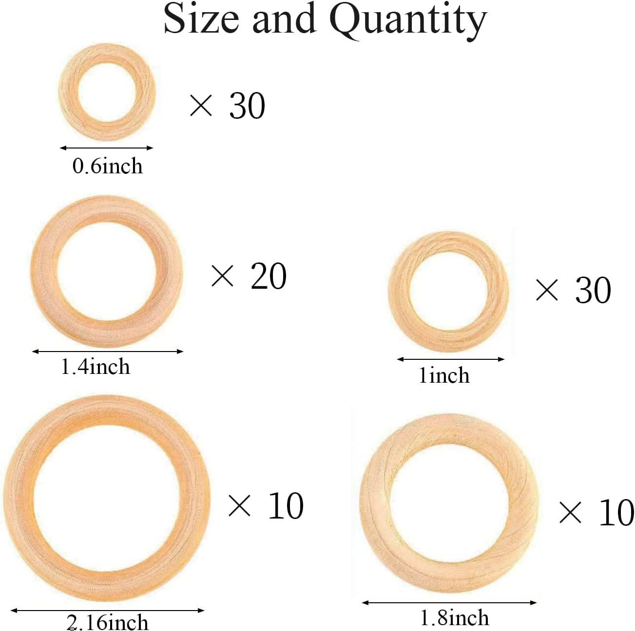 100 Pcs 5 Sizes Natural Wood Rings for Crafts, Unfinished Smooth Wooden Ring for Macrame, Wood Circles for Craft, DIY Ring Pendant and Connectors Jewelry Making