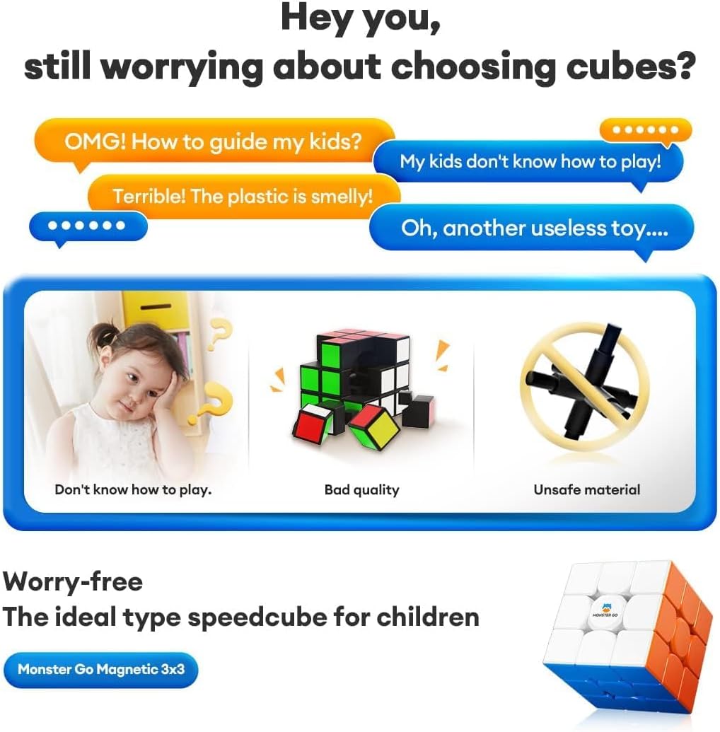 Monster Go Magnetic 3x3 Speed Cube, 48 Magnets Magic Cube Stickerless Puzzle Toy 3D for Kids Beginners Practices Educational MG EDU 56mm