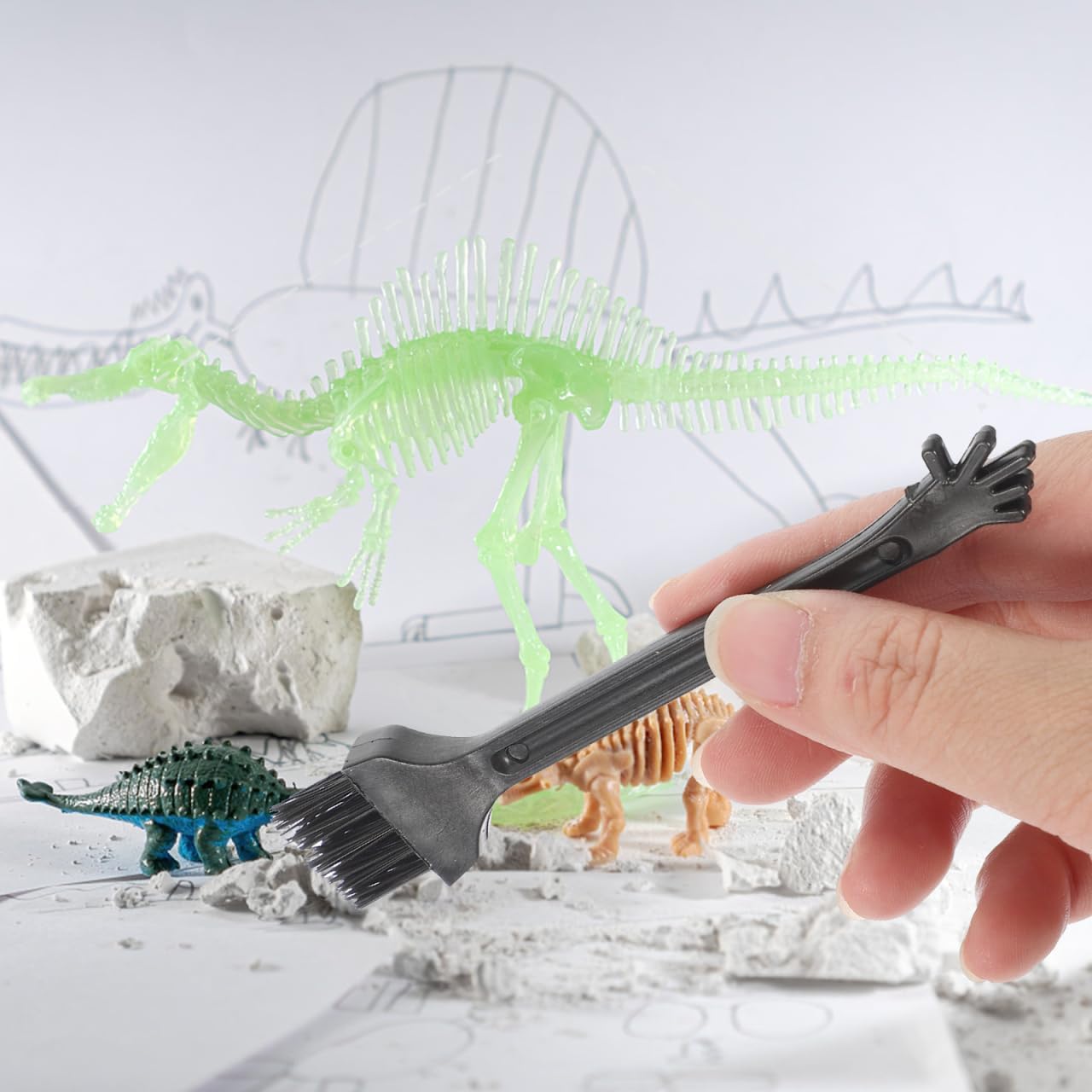 BESTonZON Archaeological Excavation Tools Kit for Kids 10-Piece Dinosaur Digging Set with Hammer Chisel Brush Gemstone Dig Toys for Educational Science Play