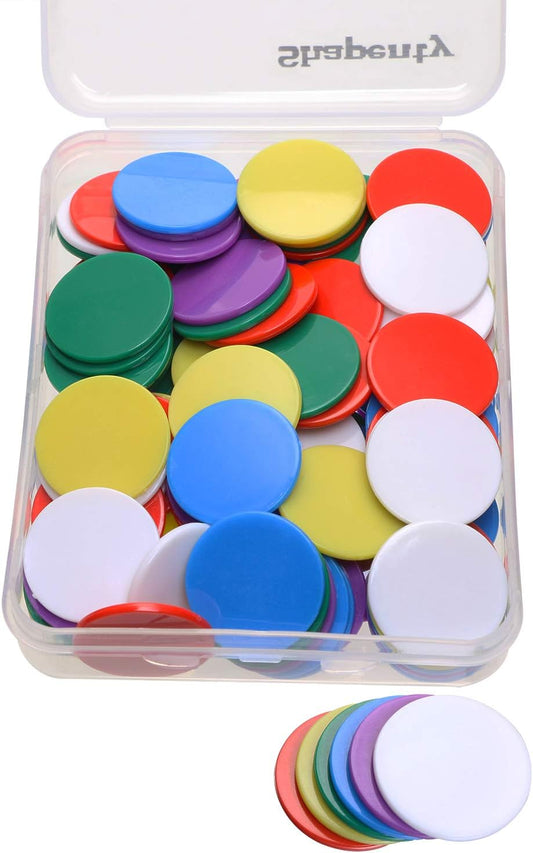Shapenty 6 Colors Small Plastic Learning Counters Disks Chip Counting Discs Markers for Math Practice and Poker Chips Game Tokens with Storage Box,120PCS (25mm / 1Inch)