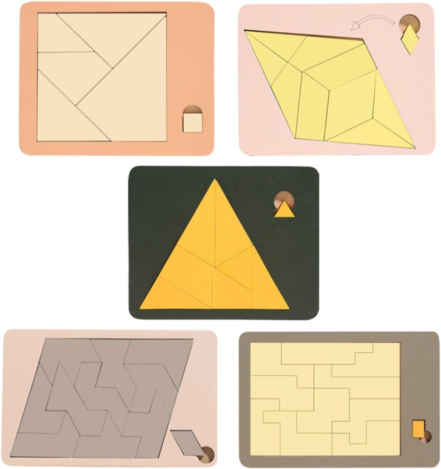 5Pcs Toys Tangram Puzzle, Classic Brain Teasers Toy, Wooden Pattern Blocks Set, Geometric Shape for Kids