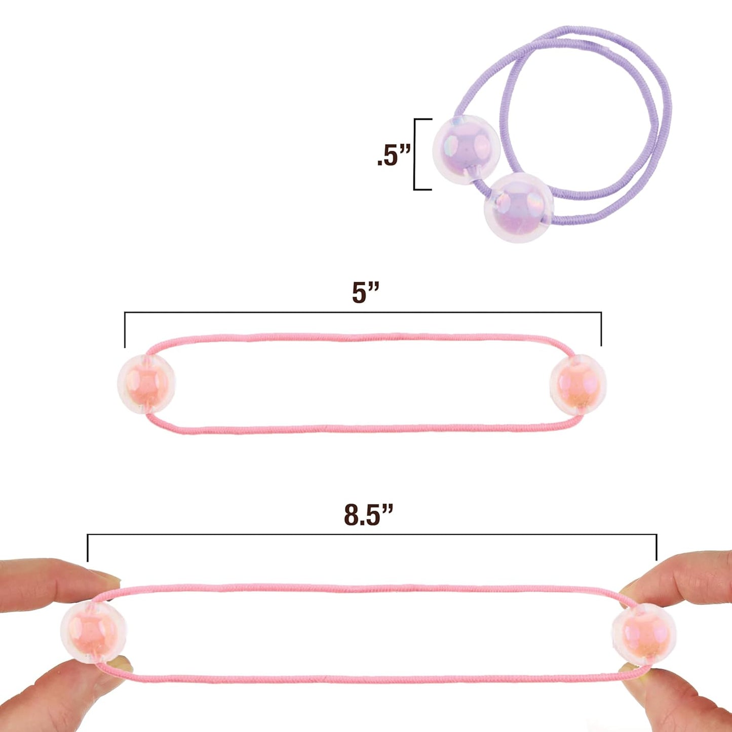12pc Bubble Ball Ponytail Holders – Iridescent Double Bead Hair Ties for Girls and Toddlers – Colorful No-Damage Elastic Hair Bands for Pigtails and Braids