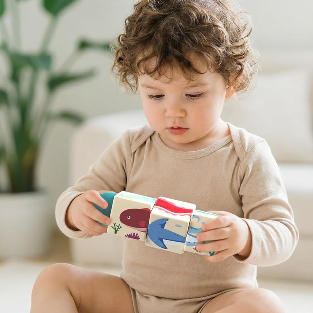 Wooden Rotating Puzzle Toys for Toddlers 1-2 (Set of 2) - Montessori Travel Toys for Airplane & Car Activities - Spinning Animal Matching Blocks - Sensory Fidget Gift for Boys Girls 12-24 Months
