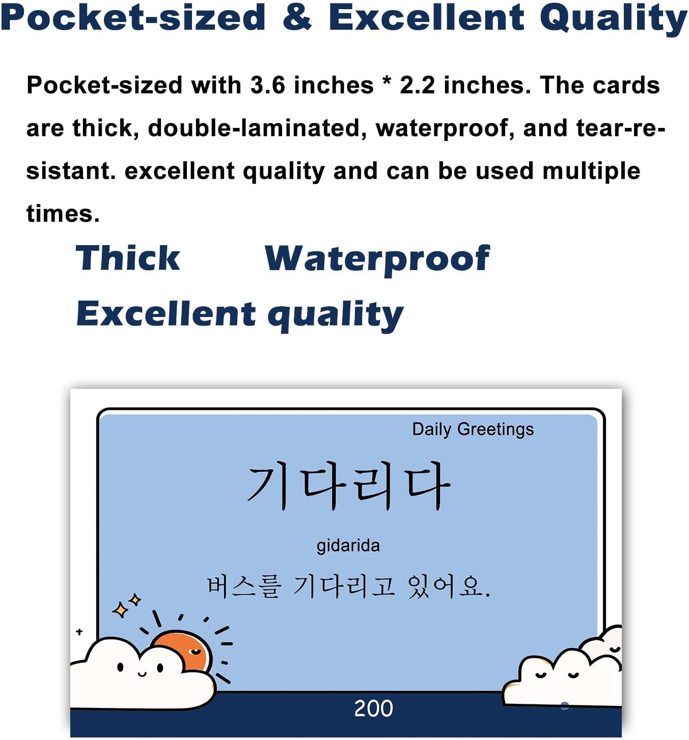 200 Essential Korean Words Vocabulary Flash Cards Flashcard for Beginners Adults | Learn Korean for Beginners Adult