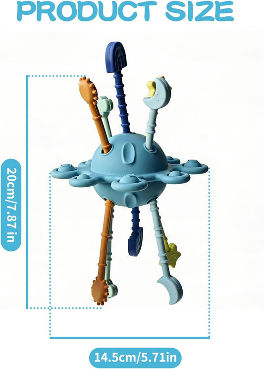 Food Grade Silicone Pull String Baby Toy, Montessori Pull String Sensory Toy for 18 Months Babies Teething Toys (Navy Blue)