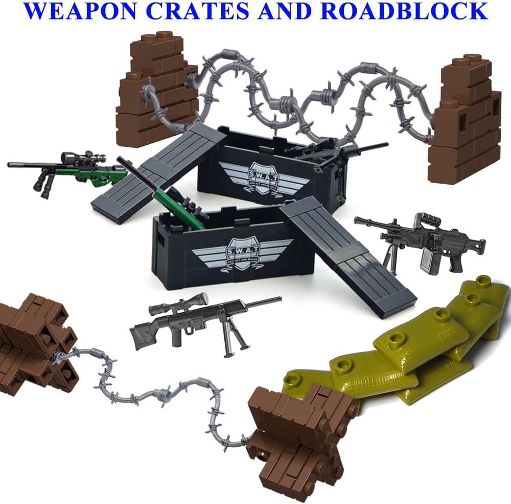 390+ Pcs Military Weapon Pack Building Blocks Toys Army Weapon Set Soldier Gear Set SWAT Accessories Kits, Camouflage Helmet Tactical Vest Shields Gatling, Compatible with Major Minifigure