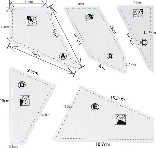 5 Pcs Quilting Rulers and Templates Plexiglass for Crafters Cutting Fabric Quilt Ruler Set
