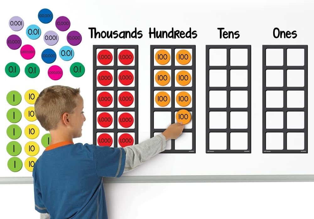 EAI Education Jumbo Magnetic QuietShape® Foam Place Value Disks - Tenths to Thousandths: Set of 60