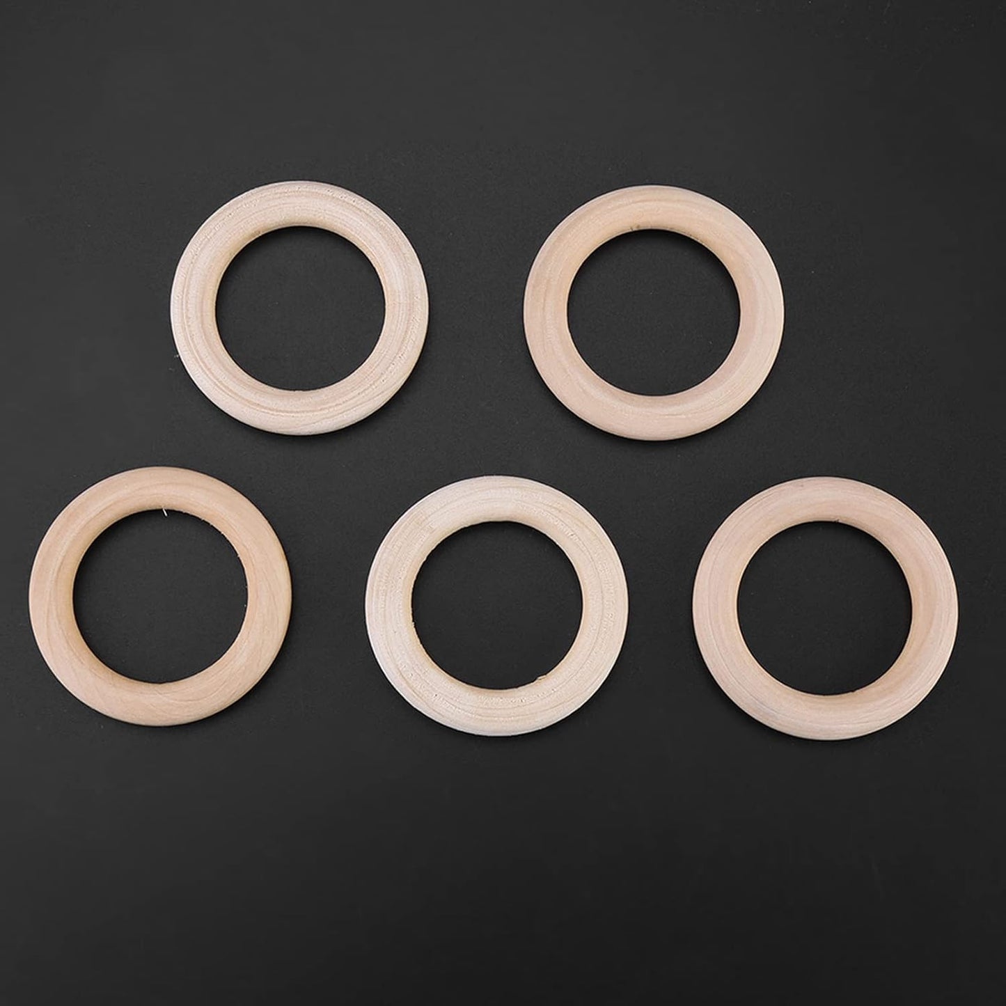 Watris Veiyi 50Pcs Natural Wood Rings, Wooden Rings for Crafts, Unfinished Wood Circles, 50mm Smooth Wooden Rings for Macrame Rings Knitting Jewelry Making