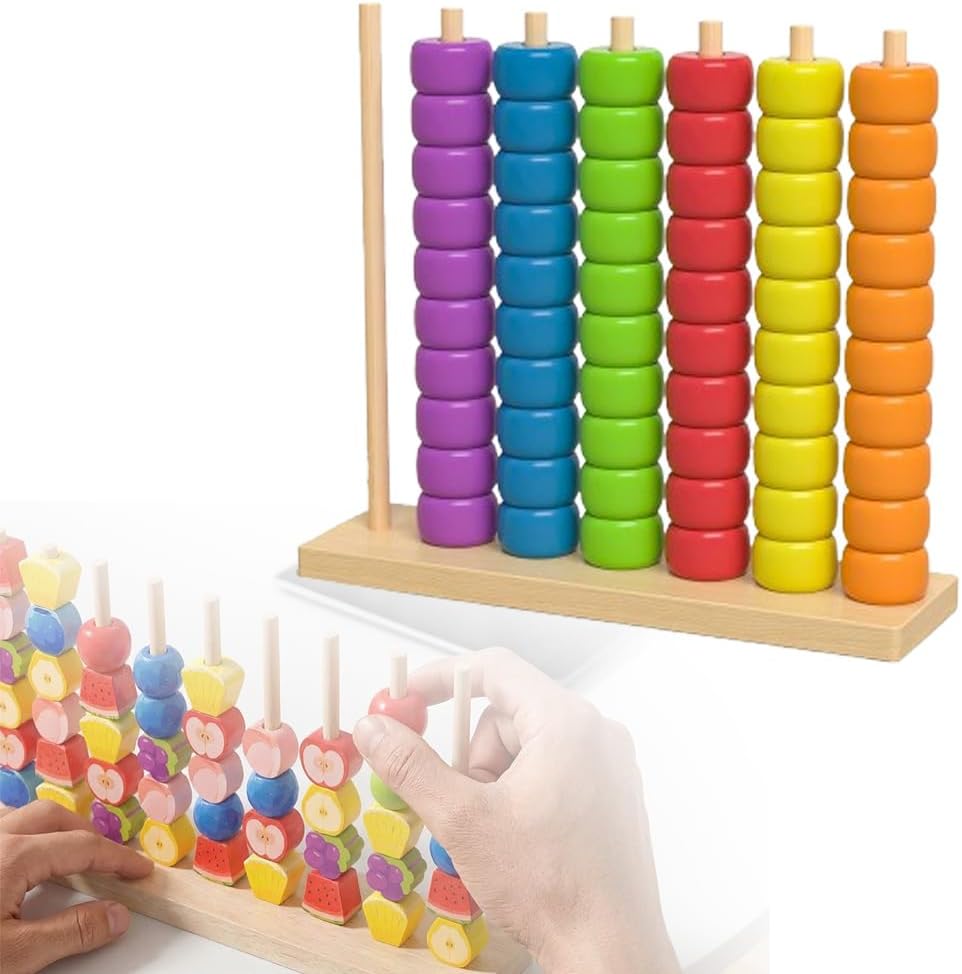 AIIONP Color Matching Stacking Puzzle Game, Wooden Color Match Challenge Game, Interactive Tabletop Board Game for Two Players, Family Game, Travel Stacking Rings Game (Colorful A)