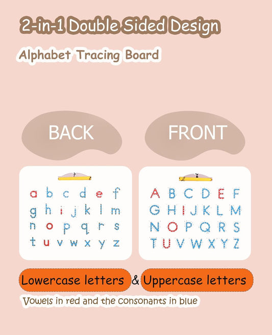 Magnetic Letter Tracing Board, Double-Sided ABC Magnets for Kids-Uppercase & Lowercase Letter Writing Practice, Road Trip Car Activities for Kids, Reusable Handwriting Practice(Ages 3-5)