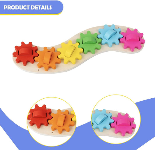 Busy Board Gear Toy Sensory Toy Wooden Craft Fine Motor Skills Birthday Gift for Boys Girls Rainbow Gear Linkage for Children