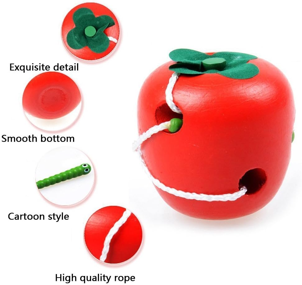 Sealive Early Development Wooden Lacing Toys, Montessori Activity Caterpillars Eat Apple and Kids Cheese Toys, Children Learning Educational Wood Block Puzzles for Toddlers Boys Girls