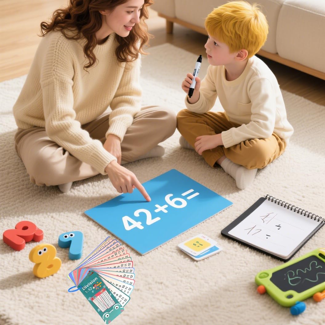 15 Math Multiplication Flashcards+15 Division Flashcards+2 Pens, Self Checking Classroom Home Learning Aid Tool, Primary School Teacher Teaching Aid Tool