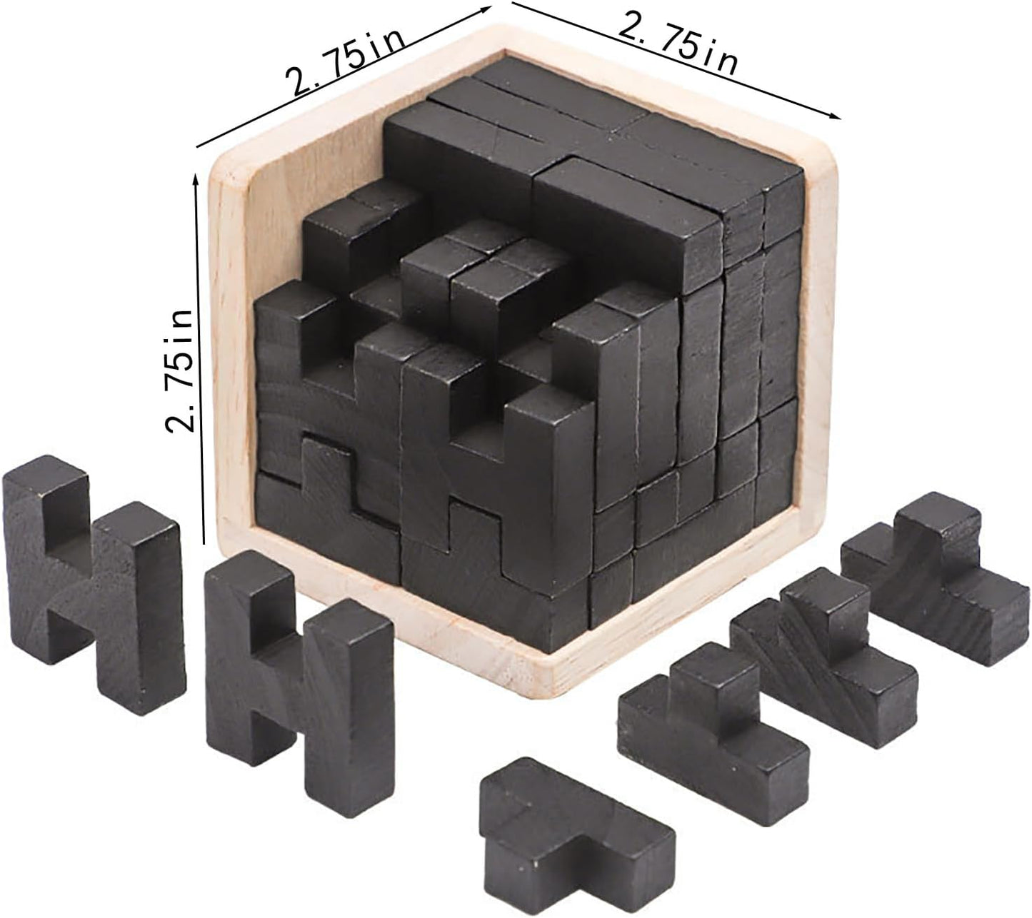 Wooden Brain Teaser Puzzle Skills Builder Shape Pieces Educational Toy for Kids and Adults (Black T and H Shape)