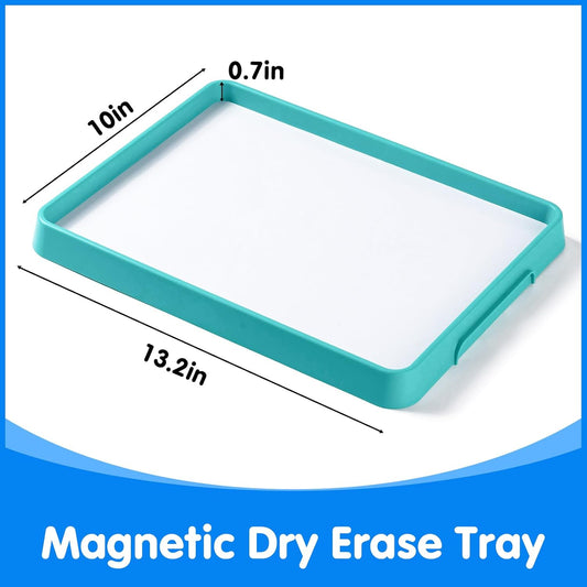 Magnetic Tray with 95 Magnetic Letters & 36 Alphabet Flash Cards – Kids Dry Erase Board, Magnetic Board for Kids & Classroom Learning Tool (Cyan)