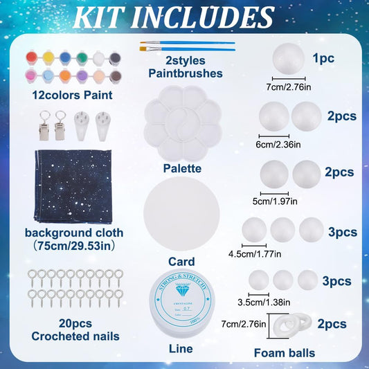 WEBEEDY Solar System Foam Ball Kit for Crafts,DIY System Project Kit Include Foam Balls Pigments Brushes Starry Sky Background Cloth for Hanging Space Project Party Decor Christmas Birthday Gift