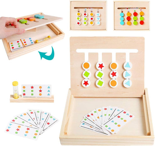 Montessori Learning Toys Slide Puzzle Color and Shape Matching Logic Puzzles for Kids, Preschool Educational Wooden Brain Teasers Toy for Child Kids Age 3 4 5 6 7