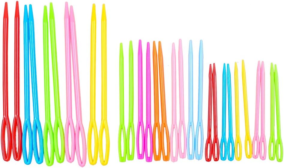 Hekisn Large-Eye Plastic Sewing Needles, Colorful Safety Lacing Needles, 2 Different Sizes Yarn Sewing Needle, Learning Needles for DIY Sewing Handmade Crafts,2.76 &2.1 inch (16 Pieces)