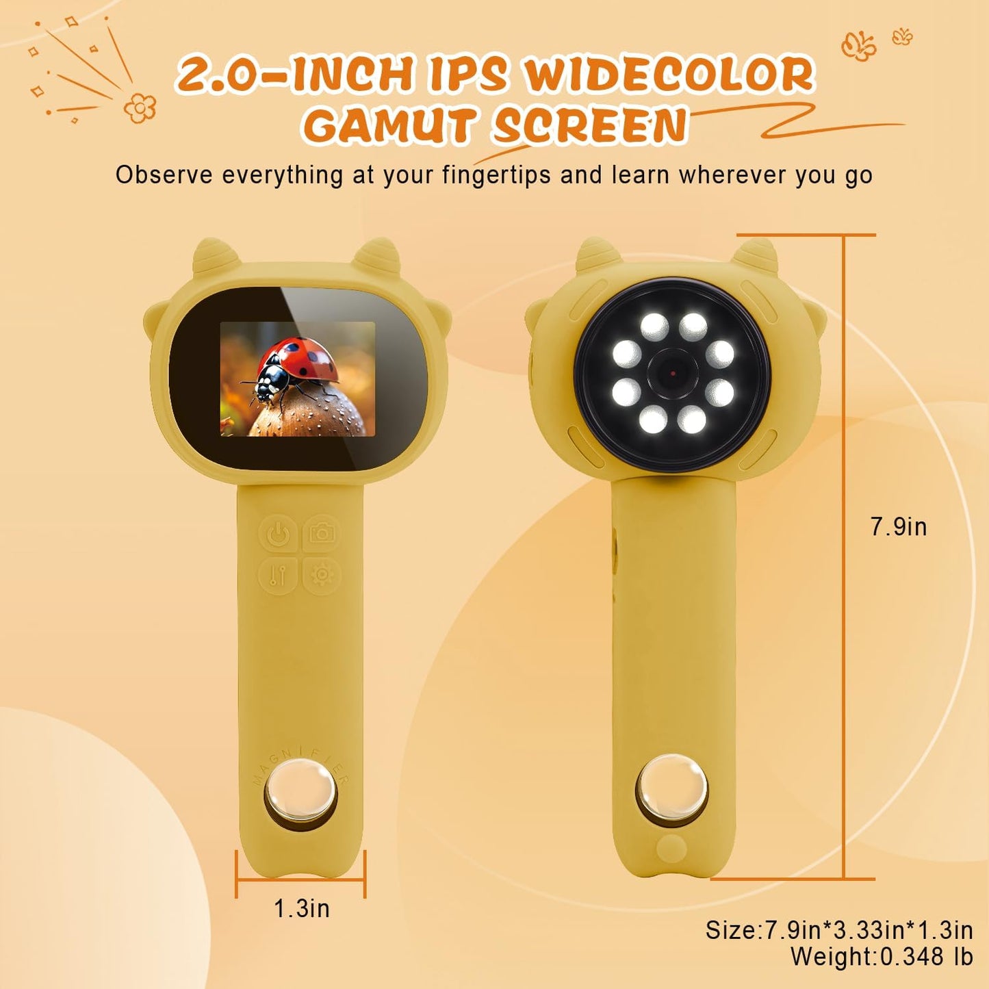 Microscope for Kids 500x Magnification,4X Zoom Mini Pocket Handheld Microscope with 2.0" Screen for Toddlers-STEM Educational Science Kit Toddler for Boys Girls Aged 3-12(Black)