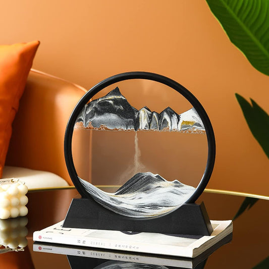 Arthink Moving Sand Art Picture in Motion Round Glass 3D Deep Sea Landscape, Dynamic Sand Art Sandscapes, Sensory Relaxing Desktop