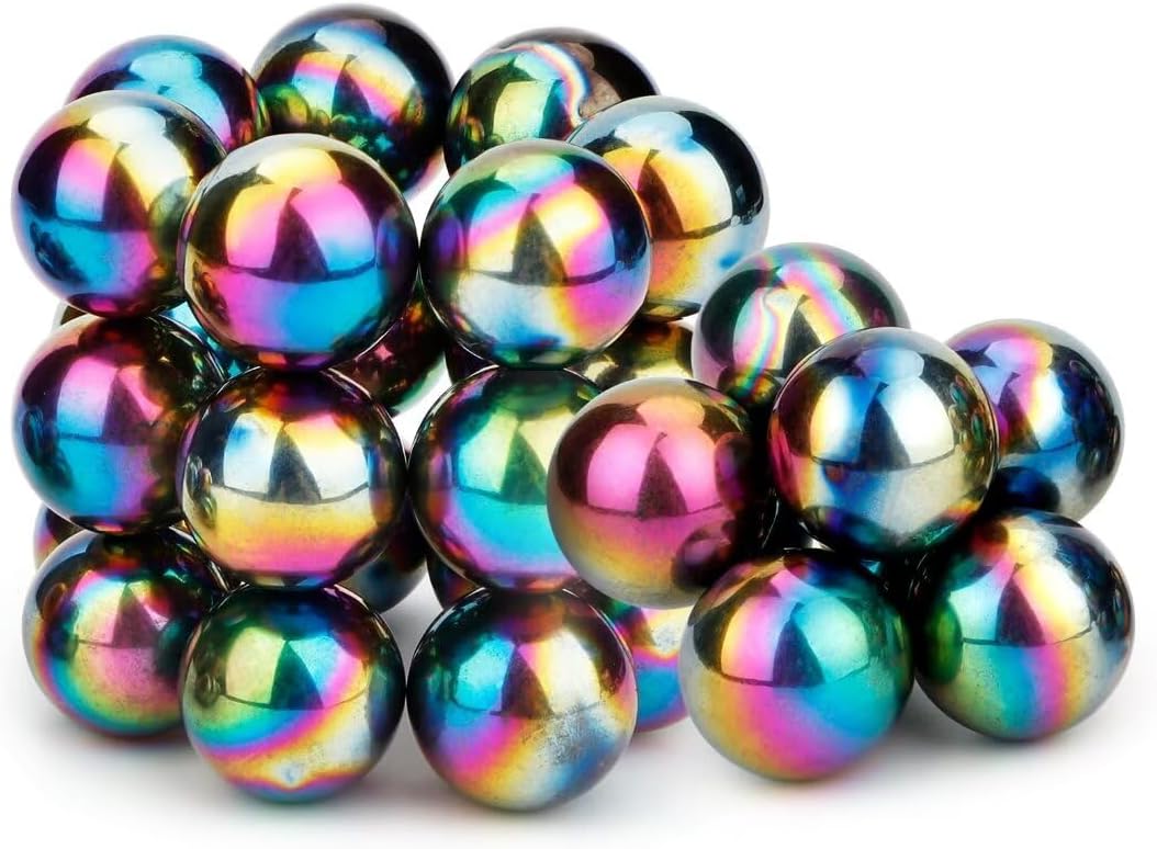 Dilabnba 28PCS Rainbow Hematite Magnetic Ball Fidget Toy for Adults, Men Women Magnetic Hand Roller Office Desk Toys for Gifts, Science Kit Rare Earth Magnets with Fiber Case