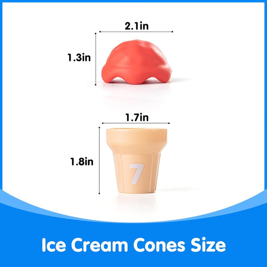 Ice Cream Counting Cones 1-10 – Number Matching Toy for Toddlers – 10 Cones + 10 Stacking Scoops, Educational Preschool Learning