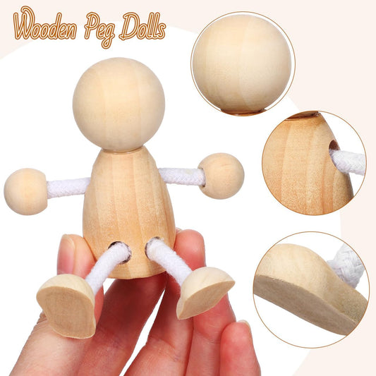 Tofficu 4pcs Unfinished Wooden Peg Dolls for Painting DIY Craft Peg People Figures for Teens Mini Natural Wood Figurines for Arts and Crafts Projects
