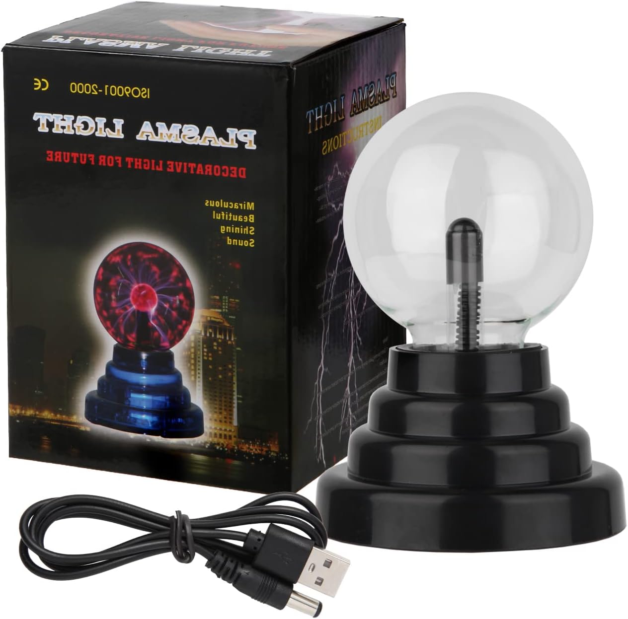 Gresus 3 Inch Battery or USB Powered Magic Plasma Ball Lamp - Touch Sensitive Interactive Plasma Lamp Nebula Sphere Globe, Science Educational Gift for Decorations/Parties/Bedroom