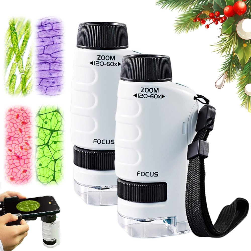 Pocket Microscope for Kids, 2026 New Educational Mini Microscope - Portable Handheld Microscope Kit for Home School Lab, Biology Science Education - Christmas Stocking Stuffers, Birthday Gifts (Green)