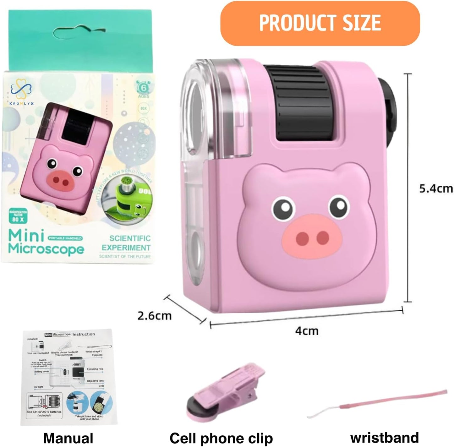 2026 New Kids Pocket Microscope Toy - 60x-80x Handheld Portable Science Kit with LED Light - STEM Educational Gift & Christmas Stocking Stuffer for Boys & Girls Age 3-12 (Green Frog)