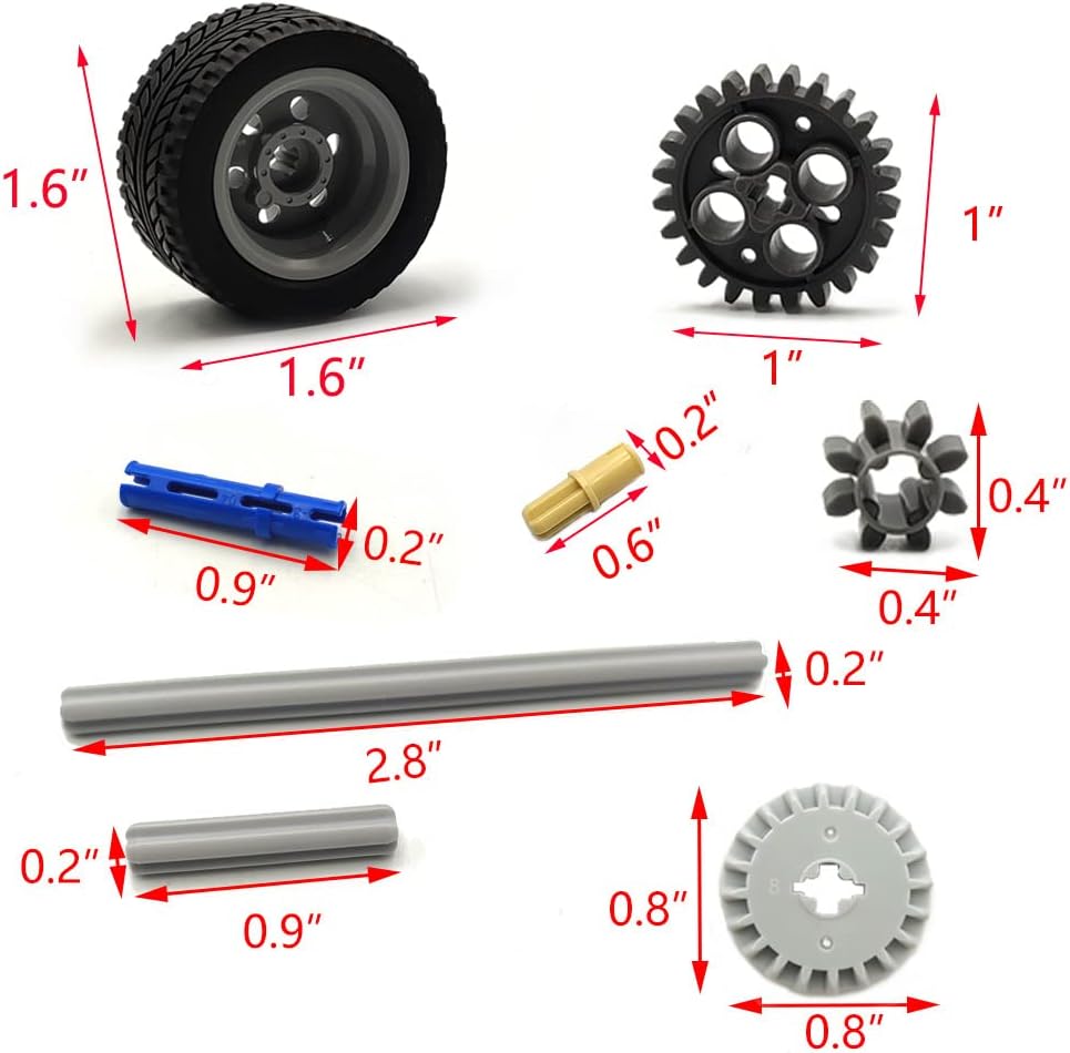 dspitwod Technical Gears Axle Pin Connectors - Rubble Wheels Connectors Rack Gear Screw Track Building Brick Pieces Sets Compatible with Major Brand STEM Learning Kits for Kids Age 8-14 Years