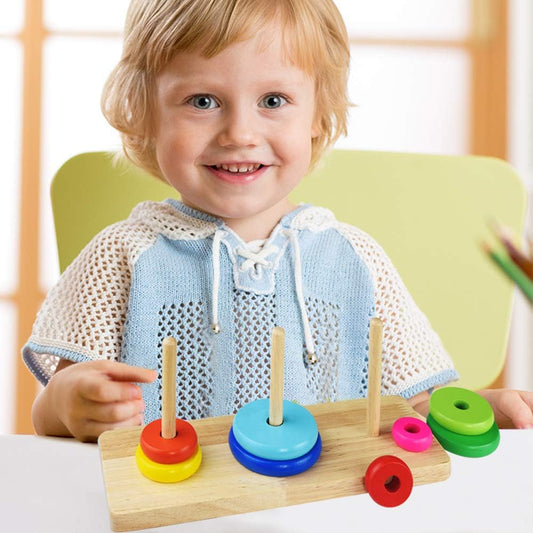GYBBER&MUMU Wooden Towers of Hanoi (8 Rings) Rainbow Blocks Toy with Storage Box for Kids 3 Years and Up