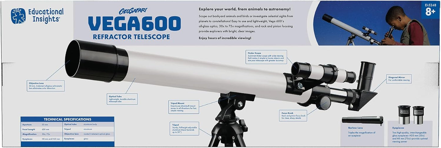 Educational Insights GeoSafari Vega 600 Telescope - Beginner Telescope for Kids, Kids Planet Viewing, Astronomy and Stargazing, STEM Learning, Telescopes for Beginners, Explore Space, Moon, & Stars