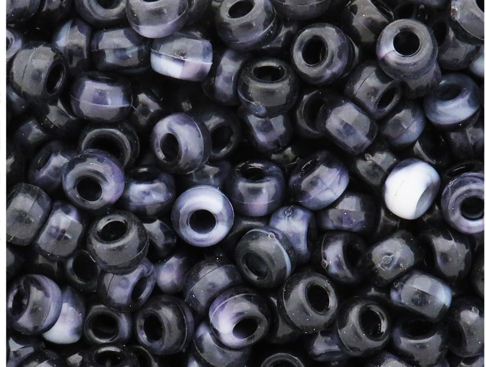 BeadTin Black Marbled 9x6mm Barrel Plastic Pony Beads (300pcs)