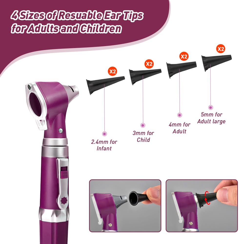Scian Otoscope - Ear Scope with Light, Ear Infection Detector and Pocket Ear Checker Kit with 3X Magnify Lens, Suitable for Kids, Adults, Doctors, Pets(Pink)