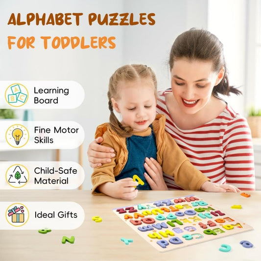 Alphabet Puzzles for Toddlers, ABC Puzzle Toys Wooden Montessori Early Learning Board Preschool Educational Easter Gift for Girls Boys Kids Ages 3+