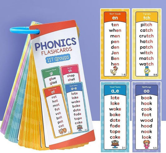 Phonics Word Cards for Beginners Learn to Read & Spell, 117 Sound Groups 900+ Words, Double Sided Flashcards Set for Fun Learning Activities