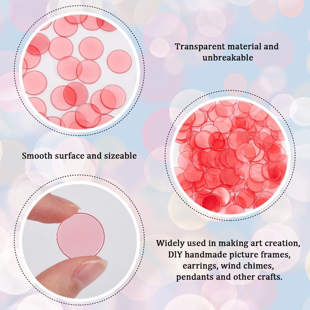 200Pcs Counting Chips Red Chip Markers Small Plastic 18.5mm Flat Round Transparent Clear Mosaic Tiles Large Group Counter Item Chip Marker for School Classroom Math Counters Family Activities