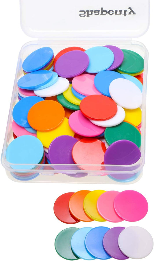 Shapenty 10 Colors Small Plastic Learning Counters Disks Chip Counting Discs Markers for Math Practice and Poker Chips Game Tokens with Storage Box, 25mm/1 Inch,120PCS