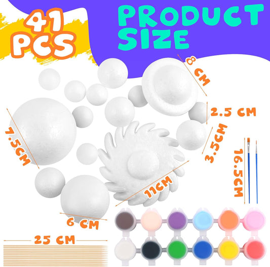Solar System Model Foam Ball Kit, Planet Model Crafts Includes 14PCS Mixed-Sized Balls, 12 Color Pigments, 12PCS Long Sticks, 2PCS Painting Brushes for School Classroom DIY Projects, Science Projects