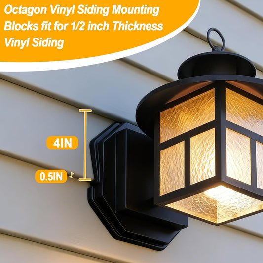 Vinyl Siding Mounting Blocks, 130110006001 Octagon Wall Plate for Outdoor Lights or Cameras, Fits 1/2 inch Lap Double and 4 inch-10 inch Height Siding, Exterior Light Mounting Block (White)