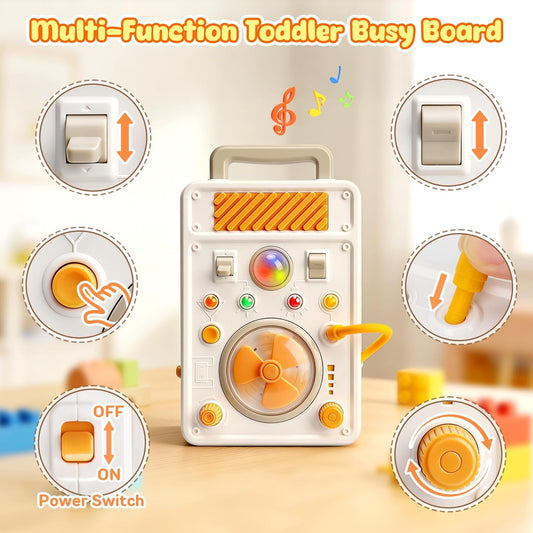 Montessori Busy Board Toys for Toddlers 1-3 Years Old, LED Light Sensory Toy, Toddler Educational Travel Toy with Switches, Fine Motor Skill Development Toy, 1 Year Old Boy & Girl Gifts