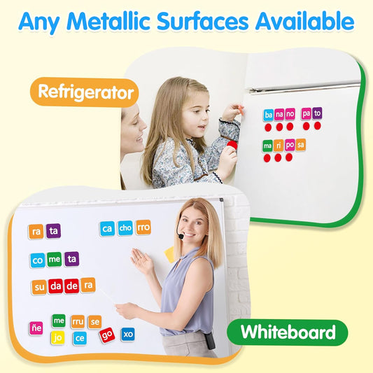 Spanish Learning Phonics Magnetic Letter Tiles, Learn Spanish Spelling Reading Games Phonics Manipulatives for Kids, Fridge Magnets Speech Therapy Homeschool Classroom Learning Activity