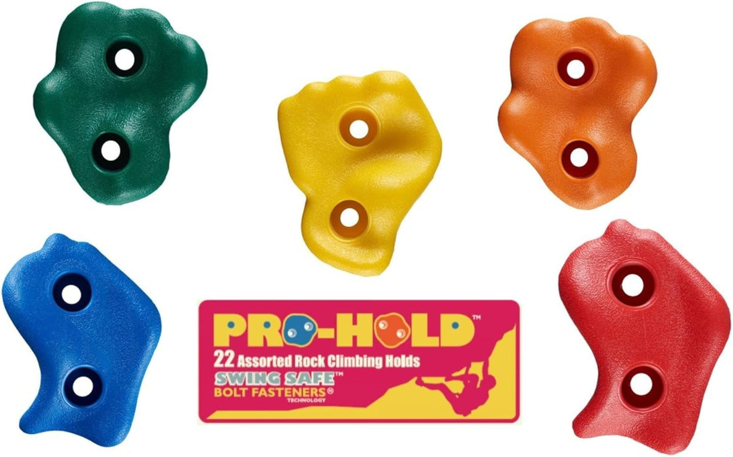 22 Assorted Deluxe Rock Climbing Holds for Kids - Outdoor Climbing Stones Kit with 44 Swing Safe Fasteners + Drill Bit Easy to Install on Lumber from 3/4" to 1.25" Thick
