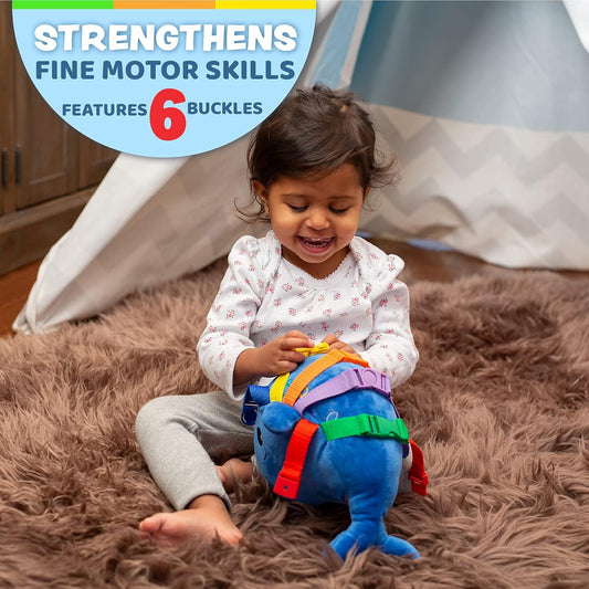 Buckle Toys - Bubbly Narwhal - Develop Fine Motor Skills - Sensory Learning Activity Toys - Toddler Plane Travel Essential