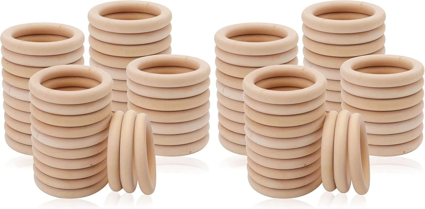 Yesland 40 Pcs Wooden Rings - 2.7 Inch/70mm Natural Solid Wood Ring Smooth Unfinished Wood Circles - Perfect for DIY Craft, Macrame, Crochet, Ring Pendant, Connectors Jewelry Making