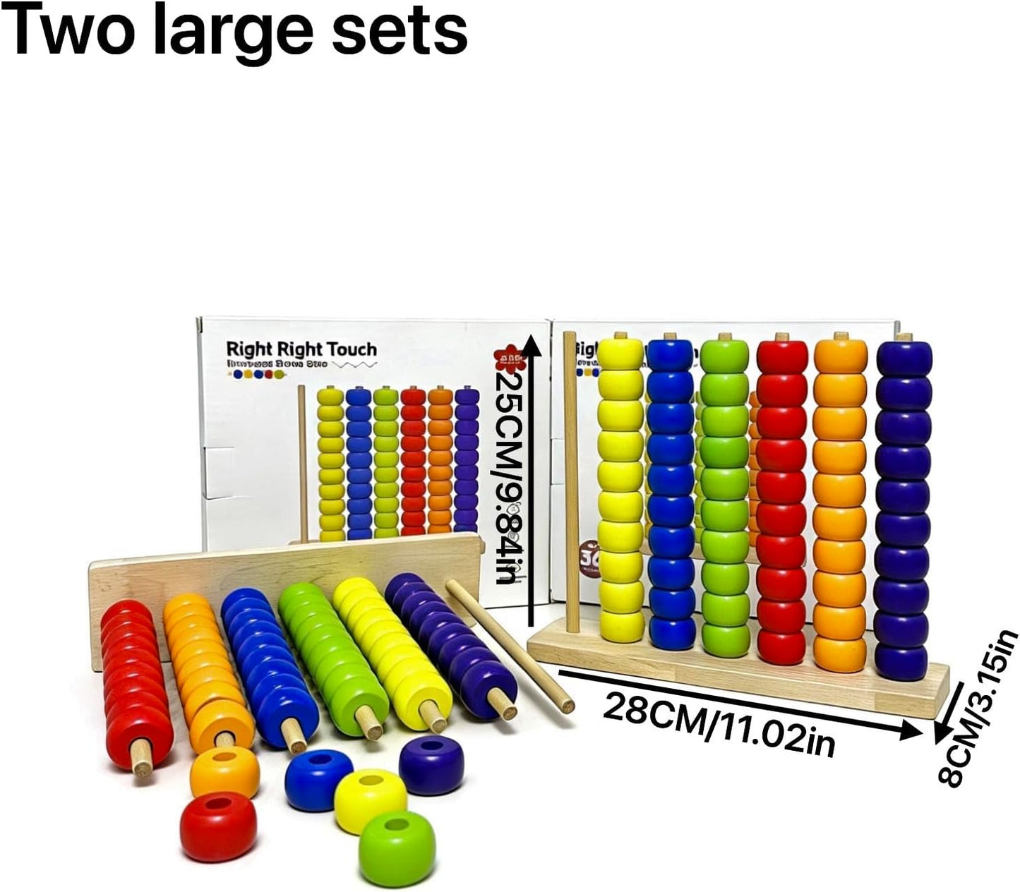 2-Pack Color Matching Stacking Puzzle Game - Color Stack Challenge Competitive Brain Teaser Tabletop Game, Family Game Set with Wooden Rack & Beads