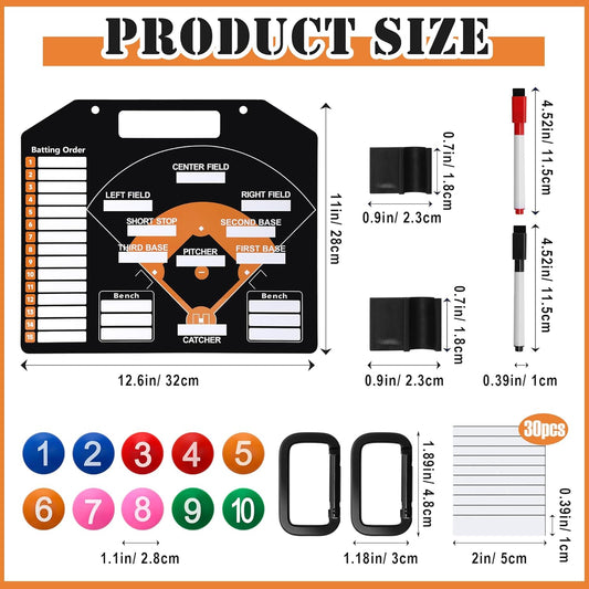 1+44PCS Baseball Coaching Board for Dugout, Dry Erase Lineup Board Softball Clipboard for Coach/ 30 Name Strip/ 10 Number Blocks/ 2 Marker/ 2 Buckle