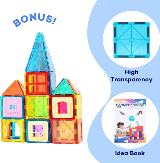 Anbalulu Magnetic Tiles 100PCS with 2 Cars, STEM Educational Building Blocks for Kids Ages 3-9, Magnet Construction Toys Gift for Toddlers